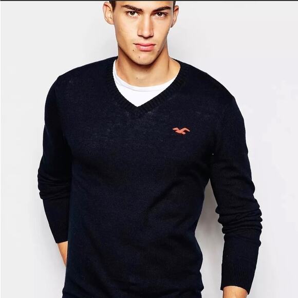 VTG Hollister Classic Navy Blue Knitted Sweater W/Icon Logo unisex Y2K 2000s - Picture 2 of 6